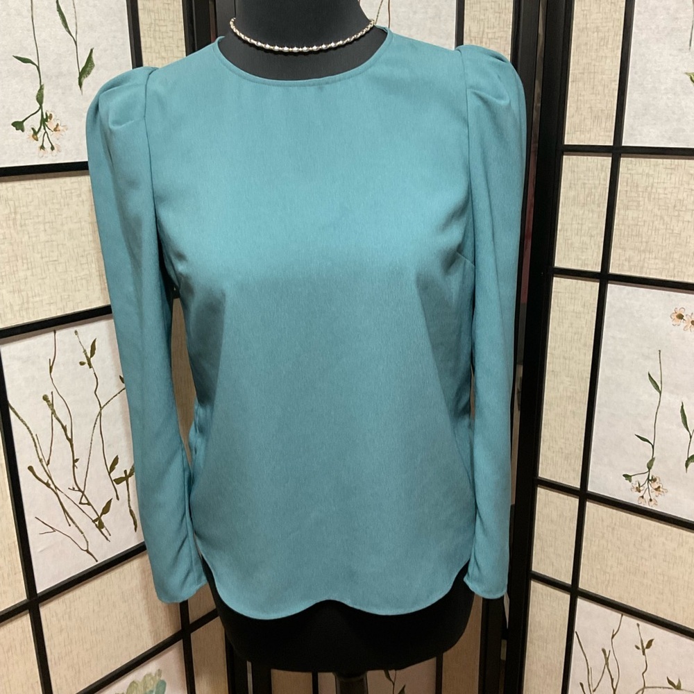Ann Taylor Teal Puff Sleeve Fitted Blouse